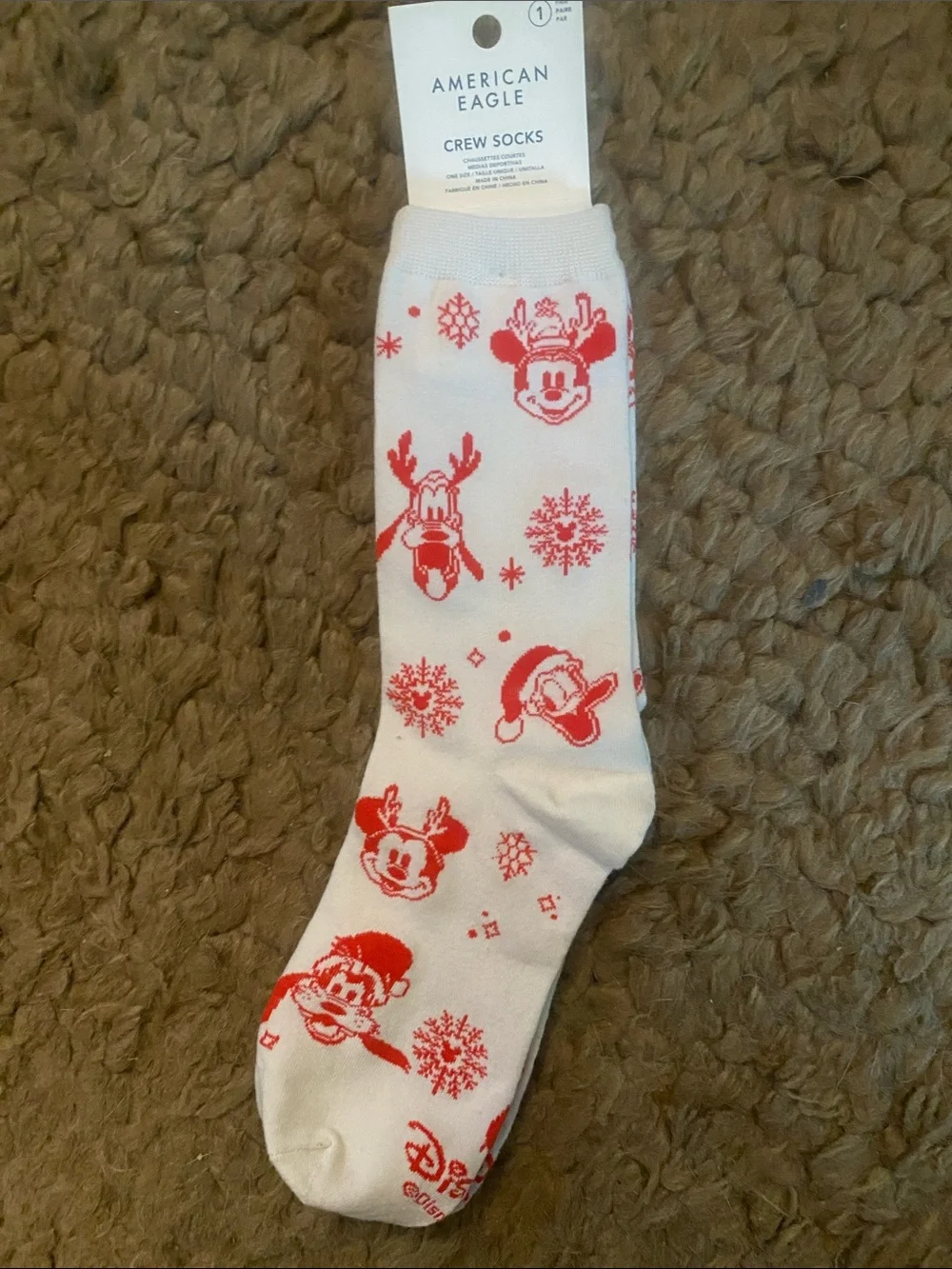 American Eagle Outfitters White & Red Disney Holiday Crew Socks